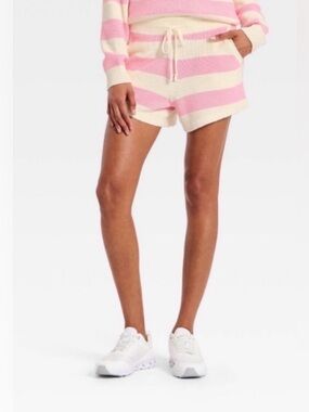JoyLab Women’s L Bubble Gum Pink & Cream Striped Sweater Shorts